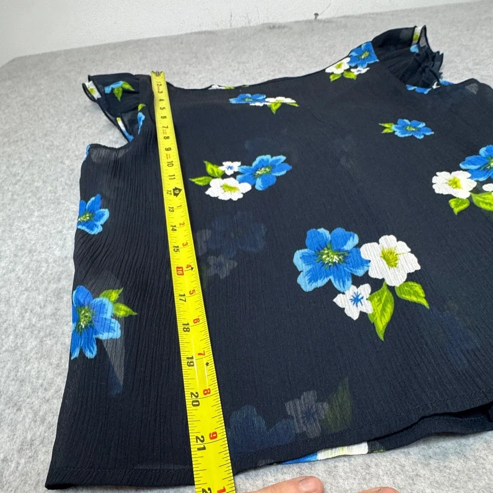 Hollister Navy‎ Blue Floral Ruffle Sleeve Sheer Blouse Womens  Medium - Picture 3 of 5